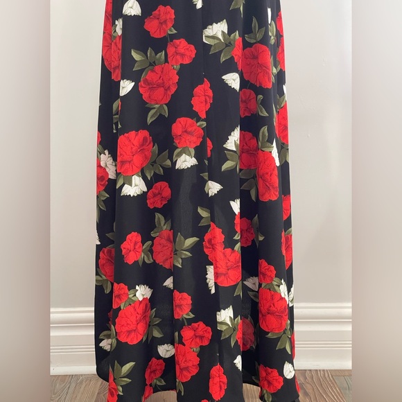 Premier Amour 8 Floral Black and Red Off Shoulder High Low Dress 623 - Picture 6 of 8